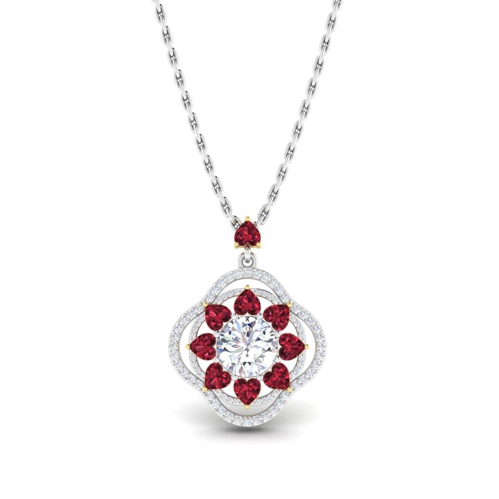 JBR Lucky Flower Diamond and Ruby Sterling Silver Necklace - JBR Jeweler