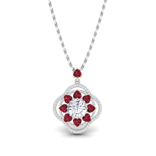 JBR Lucky Flower Diamond and Ruby Sterling Silver Necklace - JBR Jeweler