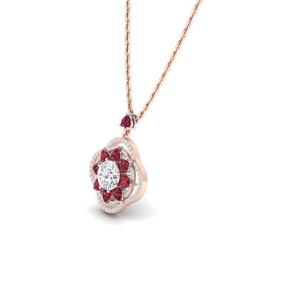 JBR Lucky Flower Diamond and Ruby Sterling Silver Necklace - JBR Jeweler