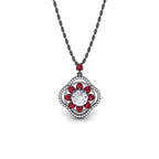 JBR Lucky Flower Diamond and Ruby Sterling Silver Necklace - JBR Jeweler
