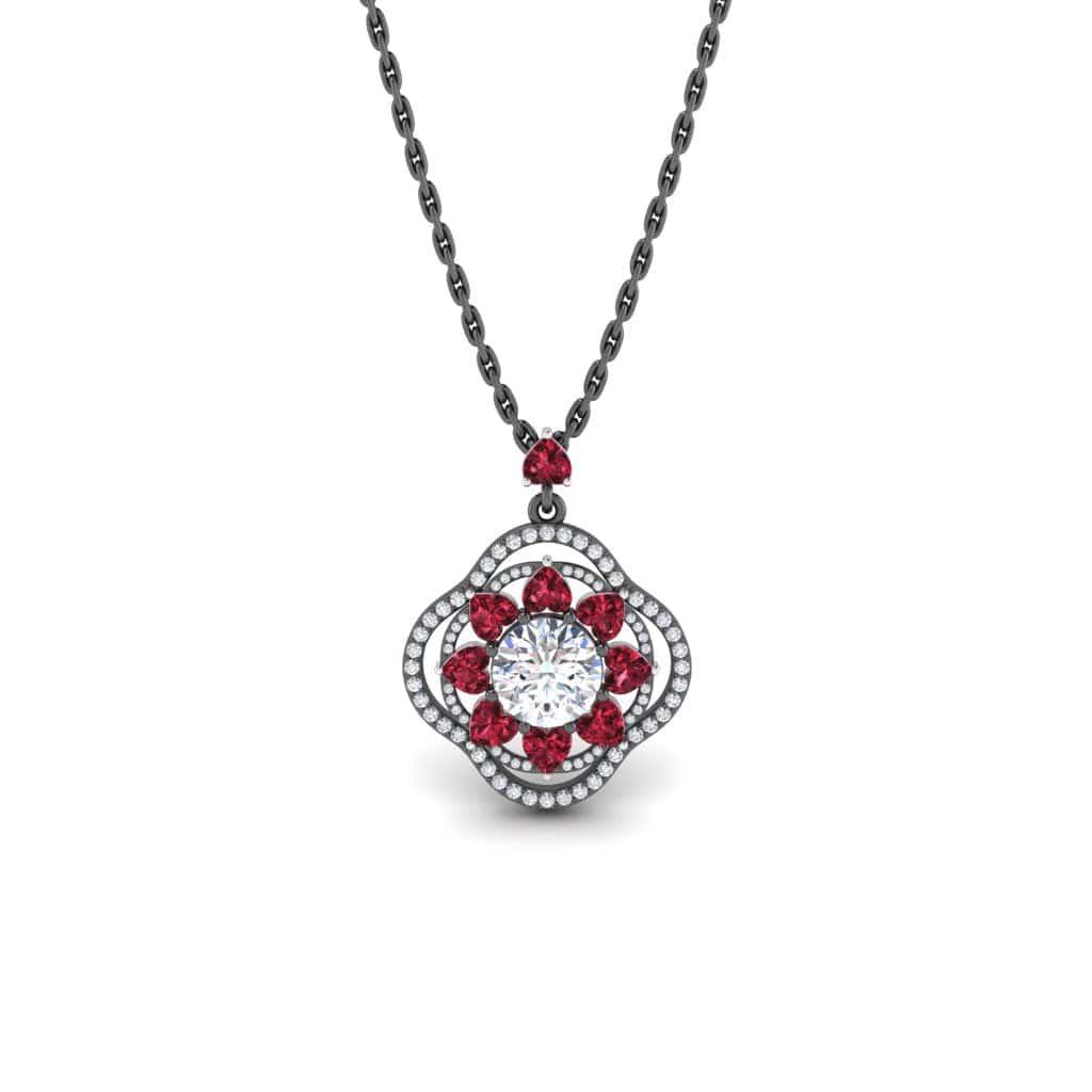 JBR Lucky Flower Diamond and Ruby Sterling Silver Necklace - JBR Jeweler