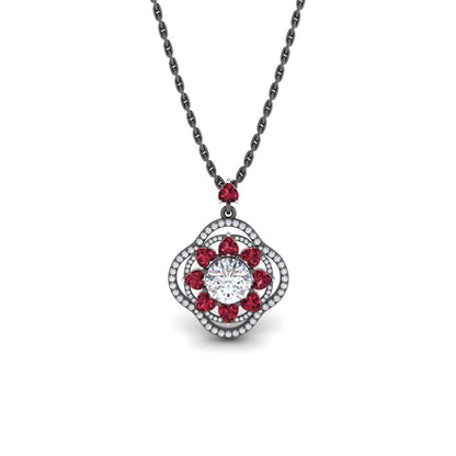 JBR Lucky Flower Diamond and Ruby Sterling Silver Necklace - JBR Jeweler