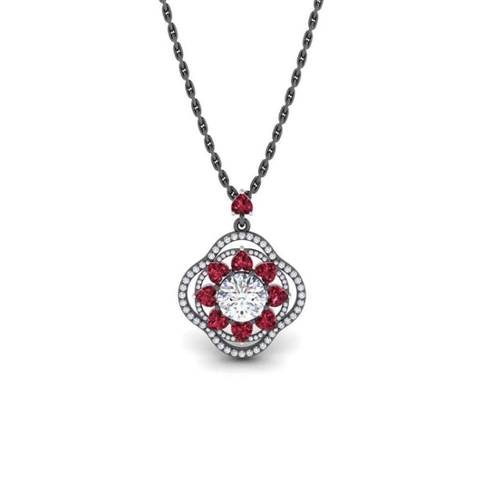 JBR Lucky Flower Diamond and Ruby Sterling Silver Necklace - JBR Jeweler