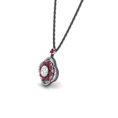 JBR Lucky Flower Diamond and Ruby Sterling Silver Necklace - JBR Jeweler