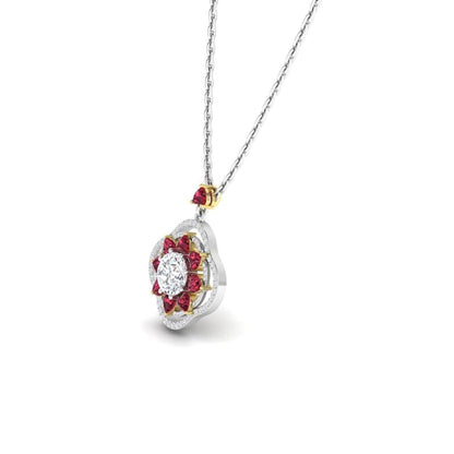 JBR Lucky Flower Diamond and Ruby Sterling Silver Necklace - JBR Jeweler