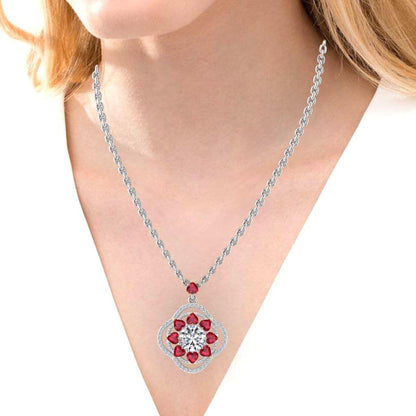 JBR Lucky Flower Diamond and Ruby Sterling Silver Necklace - JBR Jeweler