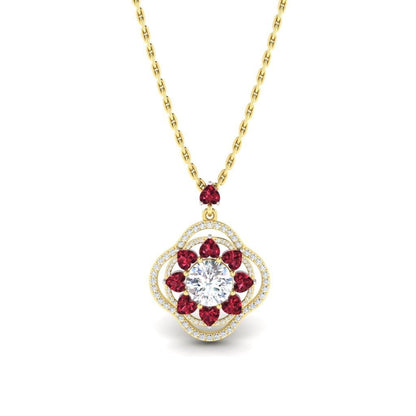 JBR Lucky Flower Diamond and Ruby Sterling Silver Necklace - JBR Jeweler