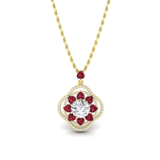 JBR Lucky Flower Diamond and Ruby Sterling Silver Necklace - JBR Jeweler