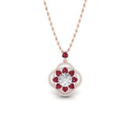 JBR Lucky Flower Diamond and Ruby Sterling Silver Necklace - JBR Jeweler