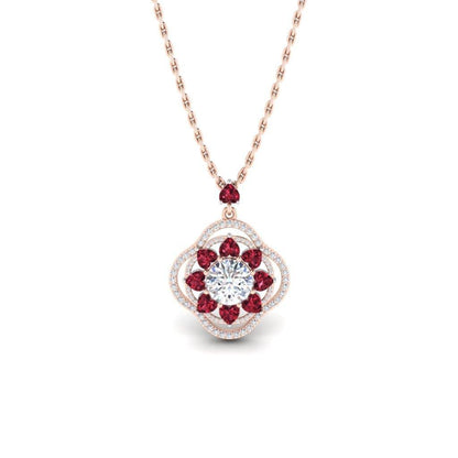 JBR Lucky Flower Diamond and Ruby Sterling Silver Necklace - JBR Jeweler