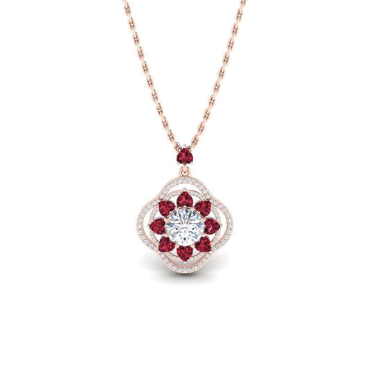 JBR Lucky Flower Diamond and Ruby Sterling Silver Necklace - JBR Jeweler