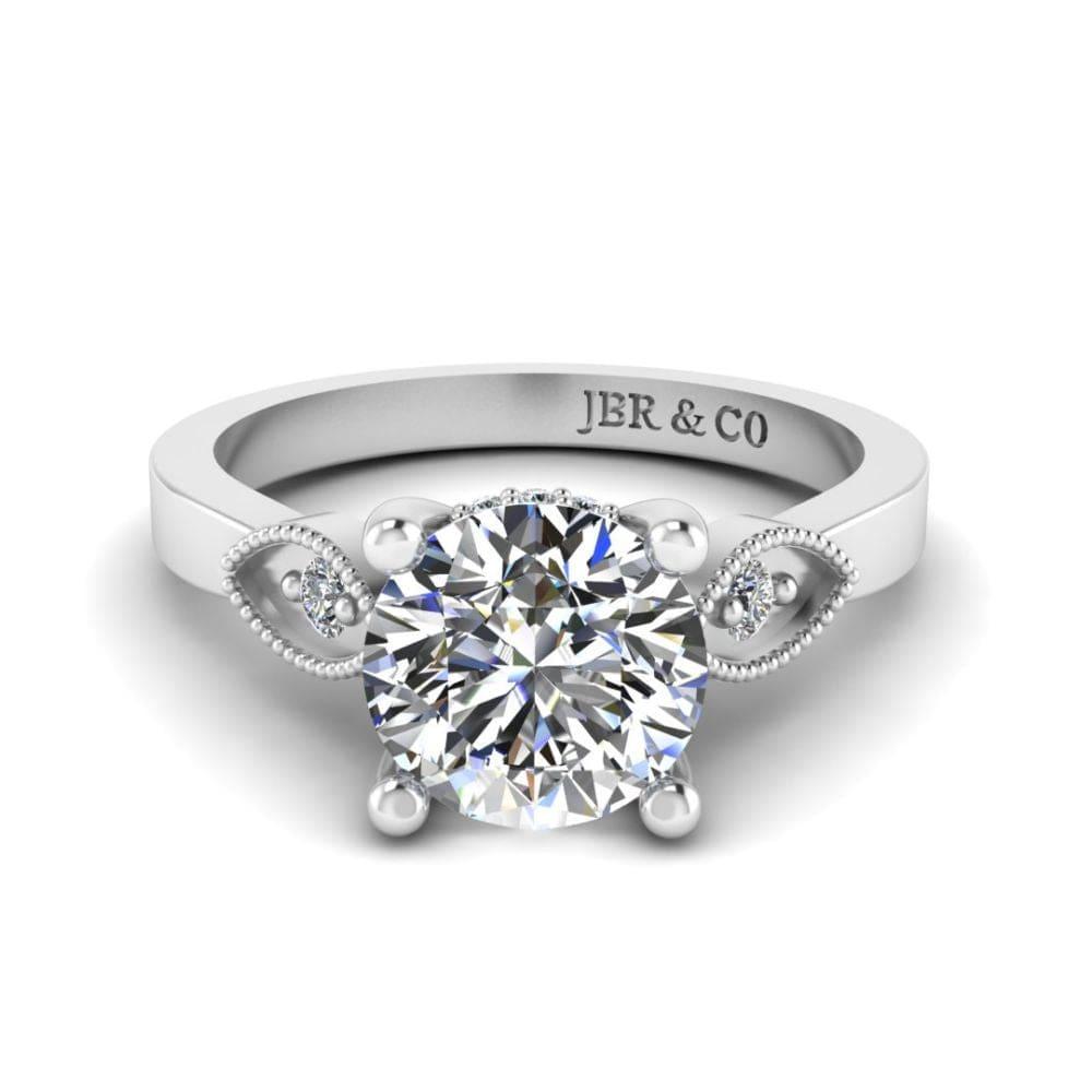 JBR Milgrain Three Stone Round Cut Sterling Silver Ring - JBR Jeweler