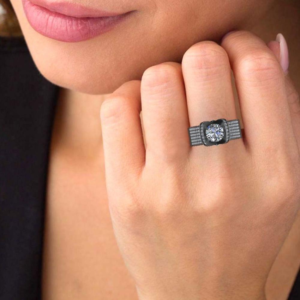 JBR Modern Tension Set Round Cut Engagement Ring In Sterling Silver - JBR Jeweler