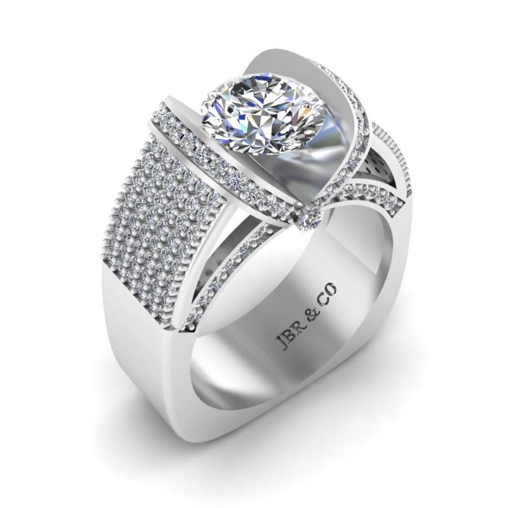 JBR Modern Tension Set Round Cut Engagement Ring In Sterling Silver - JBR Jeweler