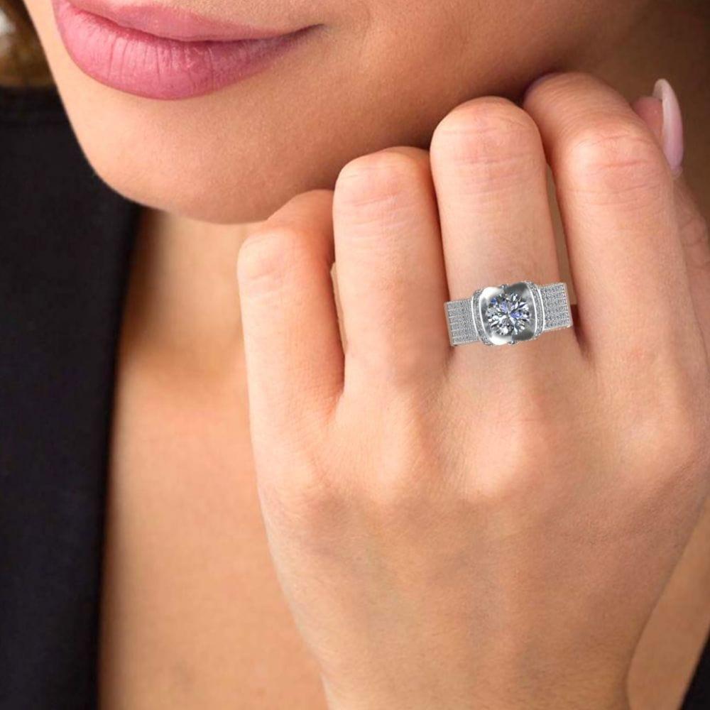JBR Modern Tension Set Round Cut Engagement Ring In Sterling Silver - JBR Jeweler