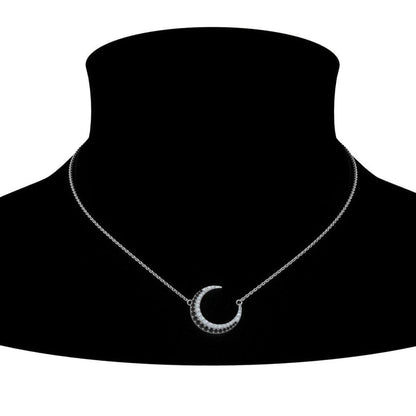 JBR Moon Black & White Diamonds Sterling Silver Chain Necklace - JBR Jeweler