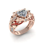 JBR Ocean Dolphin 1.80CT Heart Cut Red Enamels Sterling Silver Ring - JBR Jeweler