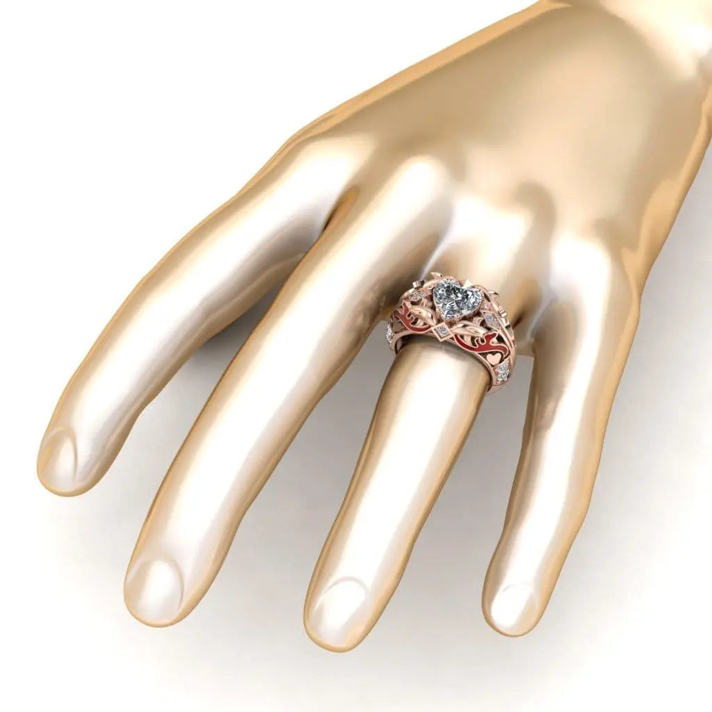 JBR Ocean Dolphin 1.80CT Heart Cut Red Enamels Sterling Silver Ring - JBR Jeweler