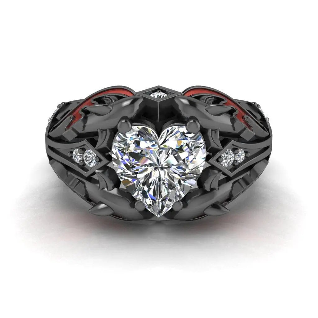 JBR Ocean Dolphin 1.80CT Heart Cut Red Enamels Sterling Silver Ring - JBR Jeweler