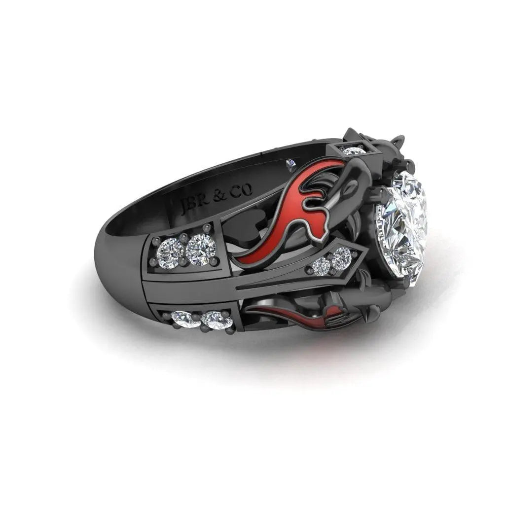 JBR Ocean Dolphin 1.80CT Heart Cut Red Enamels Sterling Silver Ring - JBR Jeweler