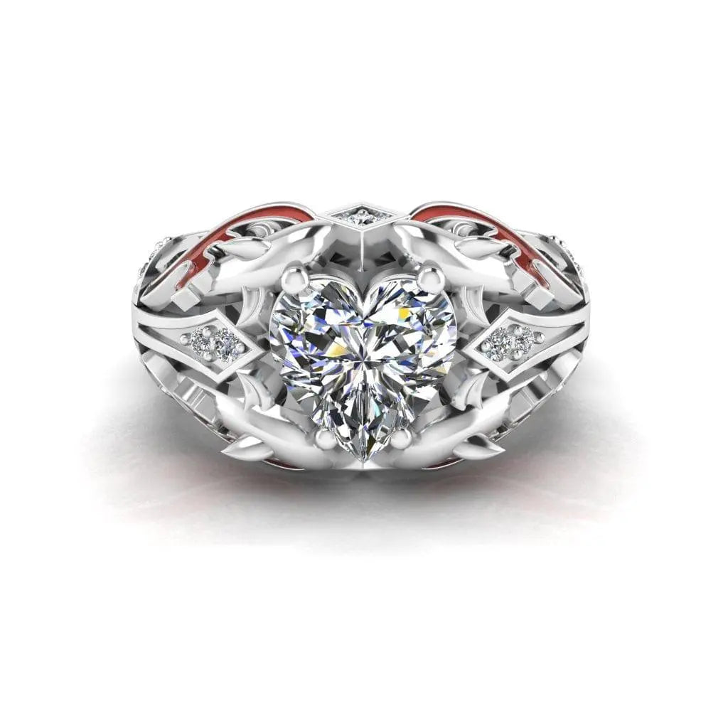 JBR Ocean Dolphin 1.80CT Heart Cut Red Enamels Sterling Silver Ring - JBR Jeweler