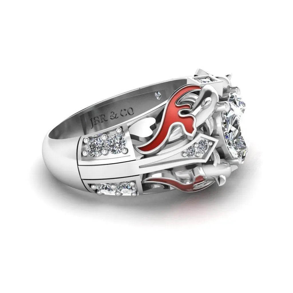 JBR Ocean Dolphin 1.80CT Heart Cut Red Enamels Sterling Silver Ring - JBR Jeweler