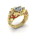 JBR Ocean Dolphin 1.80CT Heart Cut Red Enamels Sterling Silver Ring - JBR Jeweler