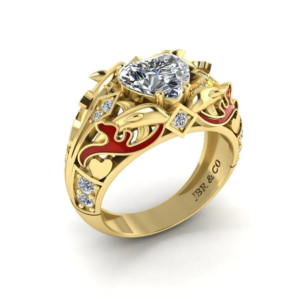JBR Ocean Dolphin 1.80CT Heart Cut Red Enamels Sterling Silver Ring - JBR Jeweler