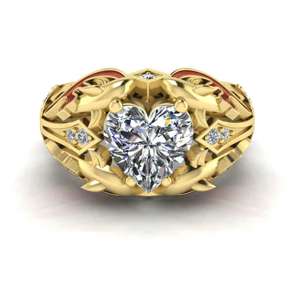 JBR Ocean Dolphin 1.80CT Heart Cut Red Enamels Sterling Silver Ring - JBR Jeweler