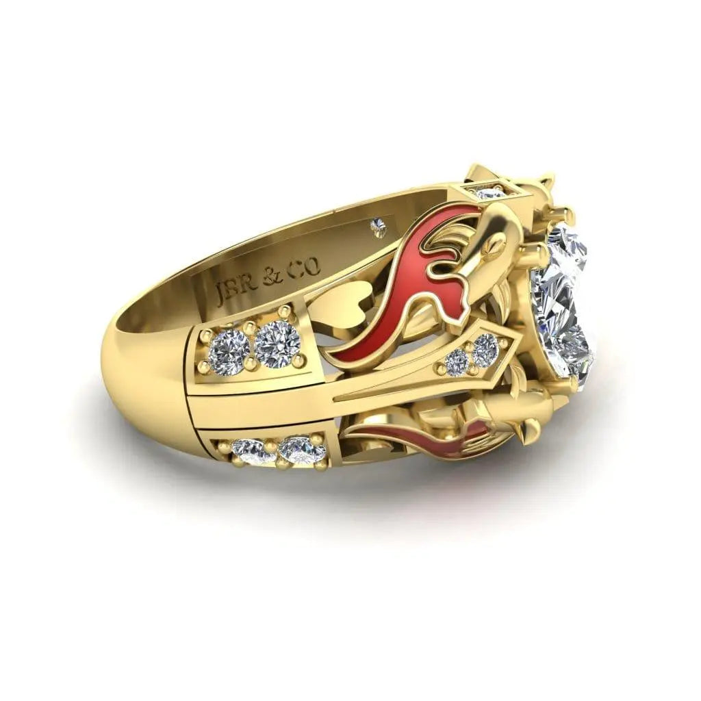 JBR Ocean Dolphin 1.80CT Heart Cut Red Enamels Sterling Silver Ring - JBR Jeweler