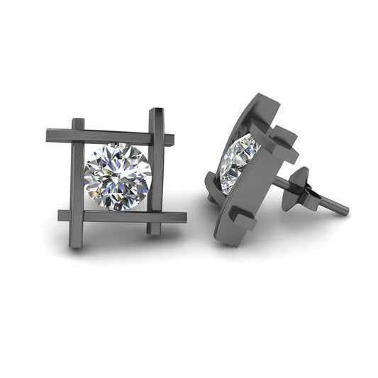 JBR Open Frame Round Cut Diamonds Stud Earrings In Sterling Silver - JBR Jeweler