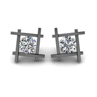 JBR Open Frame Round Cut Diamonds Stud Earrings In Sterling Silver - JBR Jeweler