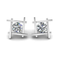 JBR Open Frame Round Cut Diamonds Stud Earrings In Sterling Silver - JBR Jeweler