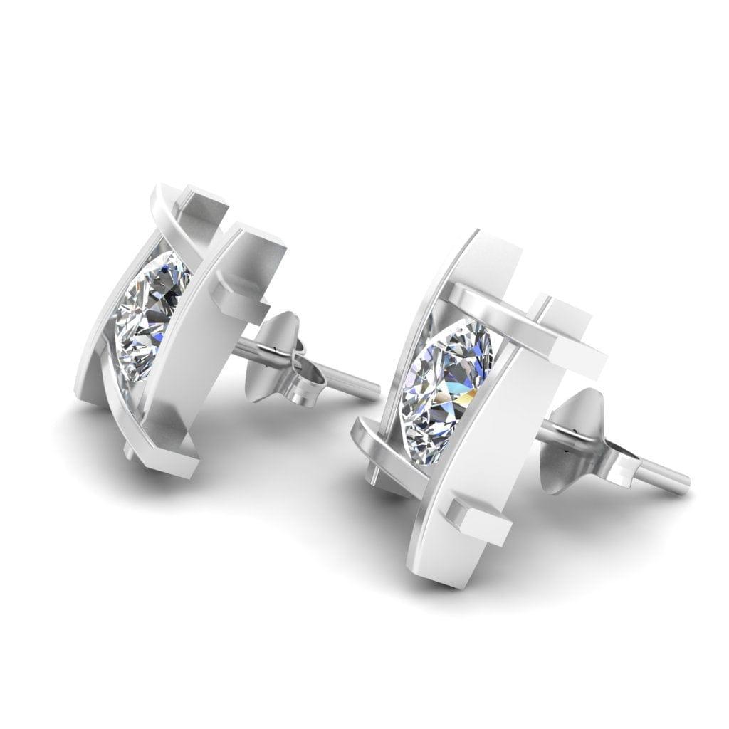 JBR Open Frame Round Cut Diamonds Stud Earrings In Sterling Silver - JBR Jeweler