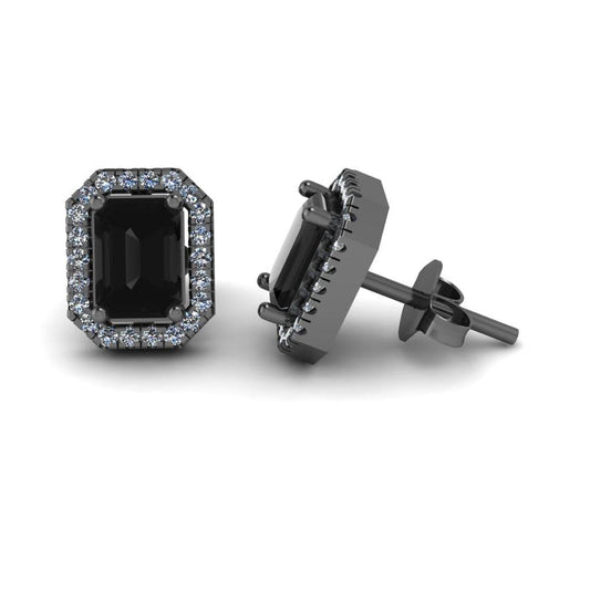 JBR Pave Set Halo Black Diamonds Sterling Silver Stud Earrings - JBR Jeweler