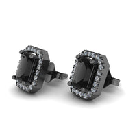 JBR Pave Set Halo Black Diamonds Sterling Silver Stud Earrings - JBR Jeweler