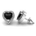 JBR Pave Set Halo Heart Black Diamonds Sterling Silver Stud Earrings - JBR Jeweler