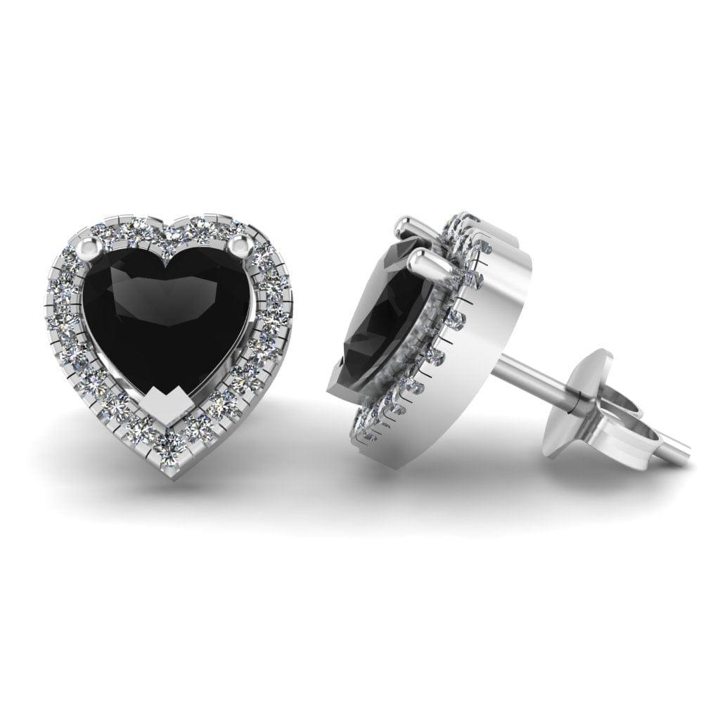 JBR Pave Set Halo Heart Black Diamonds Sterling Silver Stud Earrings - JBR Jeweler