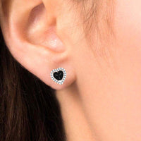 JBR Pave Set Halo Heart Black Diamonds Sterling Silver Stud Earrings - JBR Jeweler