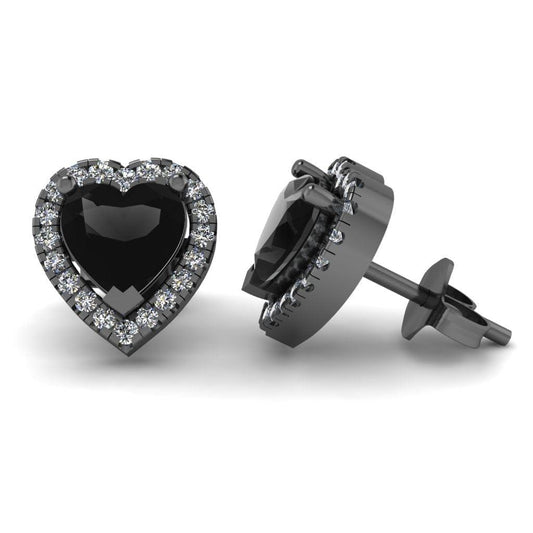 JBR Pave Set Halo Heart Black Diamonds Sterling Silver Stud Earrings - JBR Jeweler