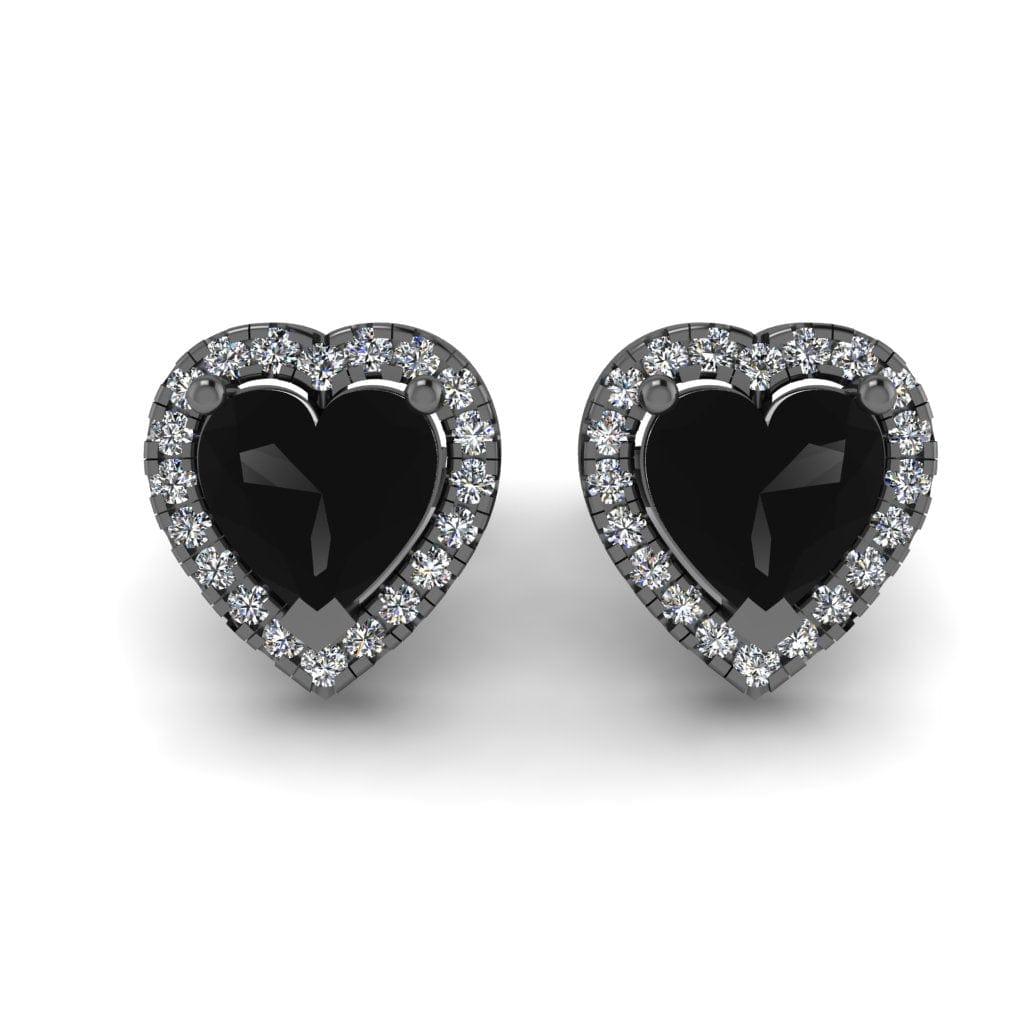 JBR Pave Set Halo Heart Black Diamonds Sterling Silver Stud Earrings - JBR Jeweler