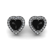 JBR Pave Set Halo Heart Black Diamonds Sterling Silver Stud Earrings - JBR Jeweler