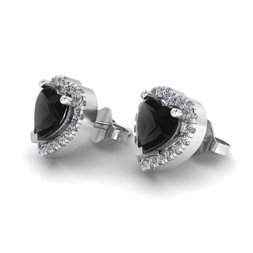 JBR Pave Set Halo Heart Black Diamonds Sterling Silver Stud Earrings - JBR Jeweler