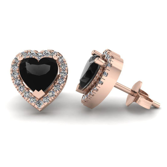 JBR Pave Set Halo Heart Black Diamonds Sterling Silver Stud Earrings - JBR Jeweler