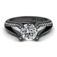 JBR Pave Split Shank Solitaire Round Cut Sterling Silver Ring - JBR Jeweler