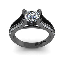 JBR Pave Split Shank Solitaire Round Cut Sterling Silver Ring - JBR Jeweler