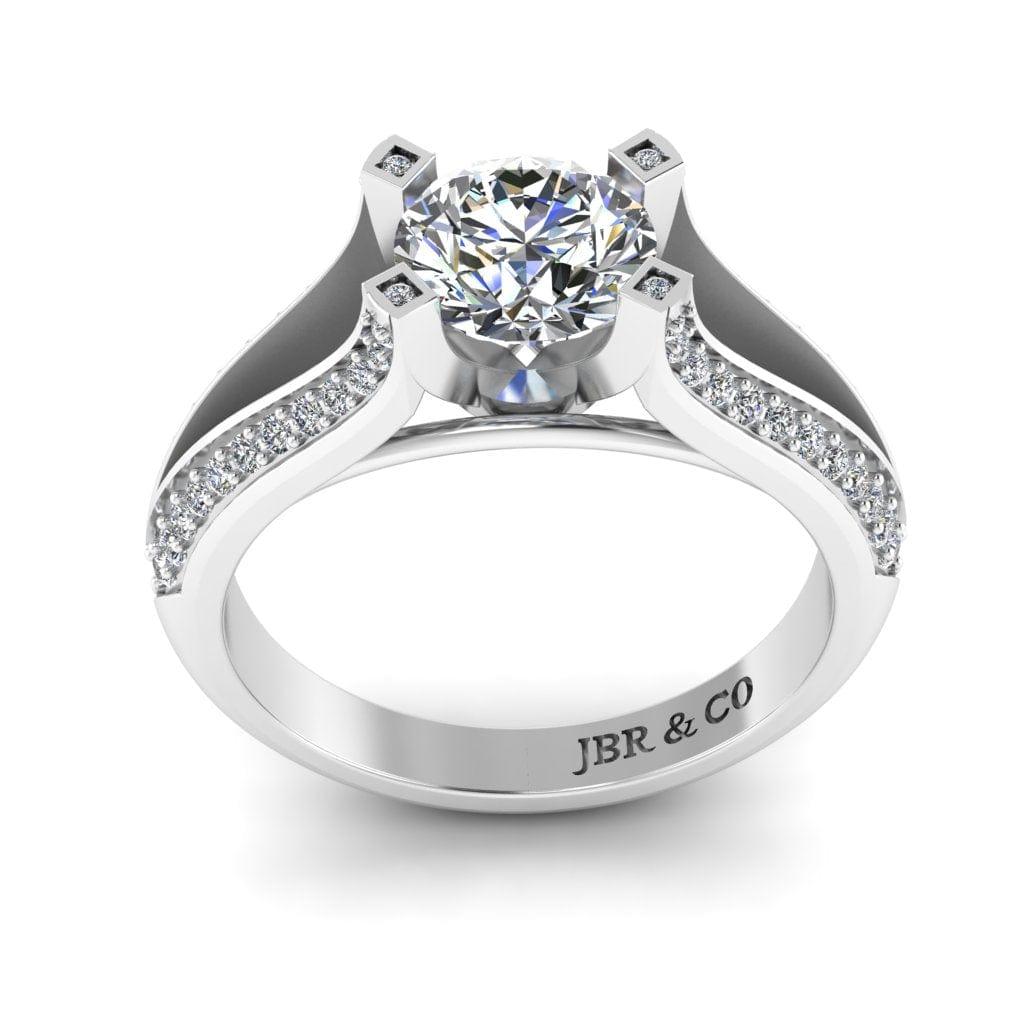 JBR Pave Split Shank Solitaire Round Cut Sterling Silver Ring - JBR Jeweler