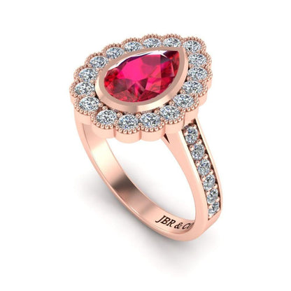 JBR Pear Cut Halo Ruby Sterling Silver Ring - JBR Jeweler