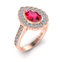 JBR Pear Cut Halo Ruby Sterling Silver Ring - JBR Jeweler