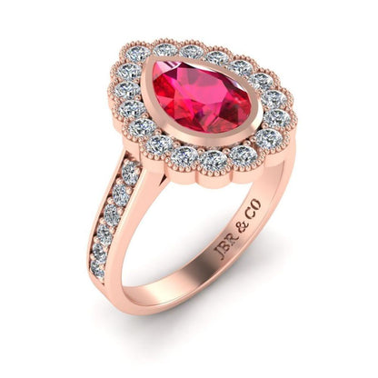 JBR Pear Cut Halo Ruby Sterling Silver Ring - JBR Jeweler